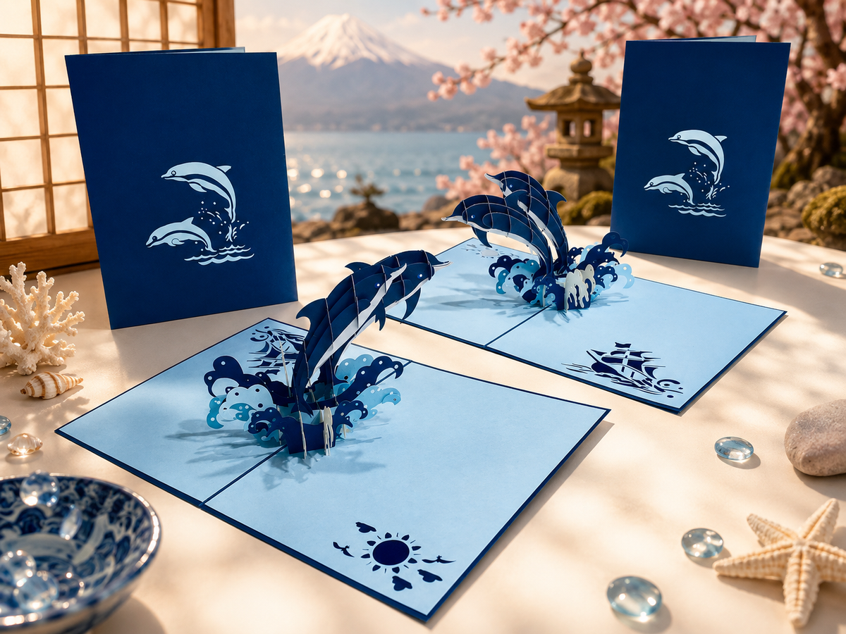 Dolphin Couple Origami Pop Cards 3D Pop Up Greeting Card Happy Birthday Thank You Handmade Gift Thinking of You Blank Card for Any Occasion Happy Mother's Day Happy Father's Australiana Celebrate the Beauty of Flower