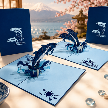 Dolphin Couple Origami Pop Cards 3D Pop Up Greeting Card Happy Birthday Thank You Handmade Gift Thinking of You Blank Card for Any Occasion Happy Mother's Day Happy Father's Australiana Celebrate the Beauty of Flower