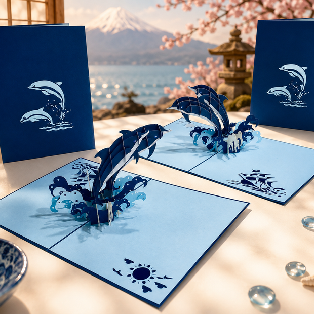Dolphin Couple Origami Pop Cards 3D Pop Up Greeting Card Happy Birthday Thank You Handmade Gift Thinking of You Blank Card for Any Occasion Happy Mother's Day Happy Father's Australiana Celebrate the Beauty of Flower