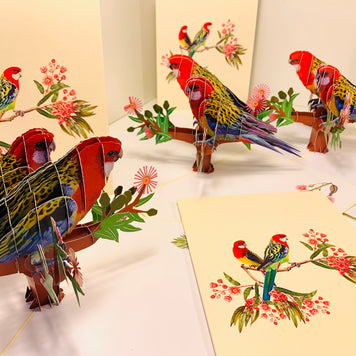 Double Eastern Rosella Parrot Australian Bird Origami Pop Cards 3D Pop Up Greeting Card Happy Birthday Thank You Handmade Gift Thinking of You Blank Card for Any Occasion Happy Mother's Day Happy Father's Australiana Birds