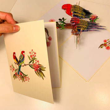 Double Eastern Rosella Parrot Australian Bird Origami Pop Cards 3D Pop Up Greeting Card Happy Birthday Thank You Handmade Gift Thinking of You Blank Card for Any Occasion Happy Mother's Day Happy Father's Australiana Birds