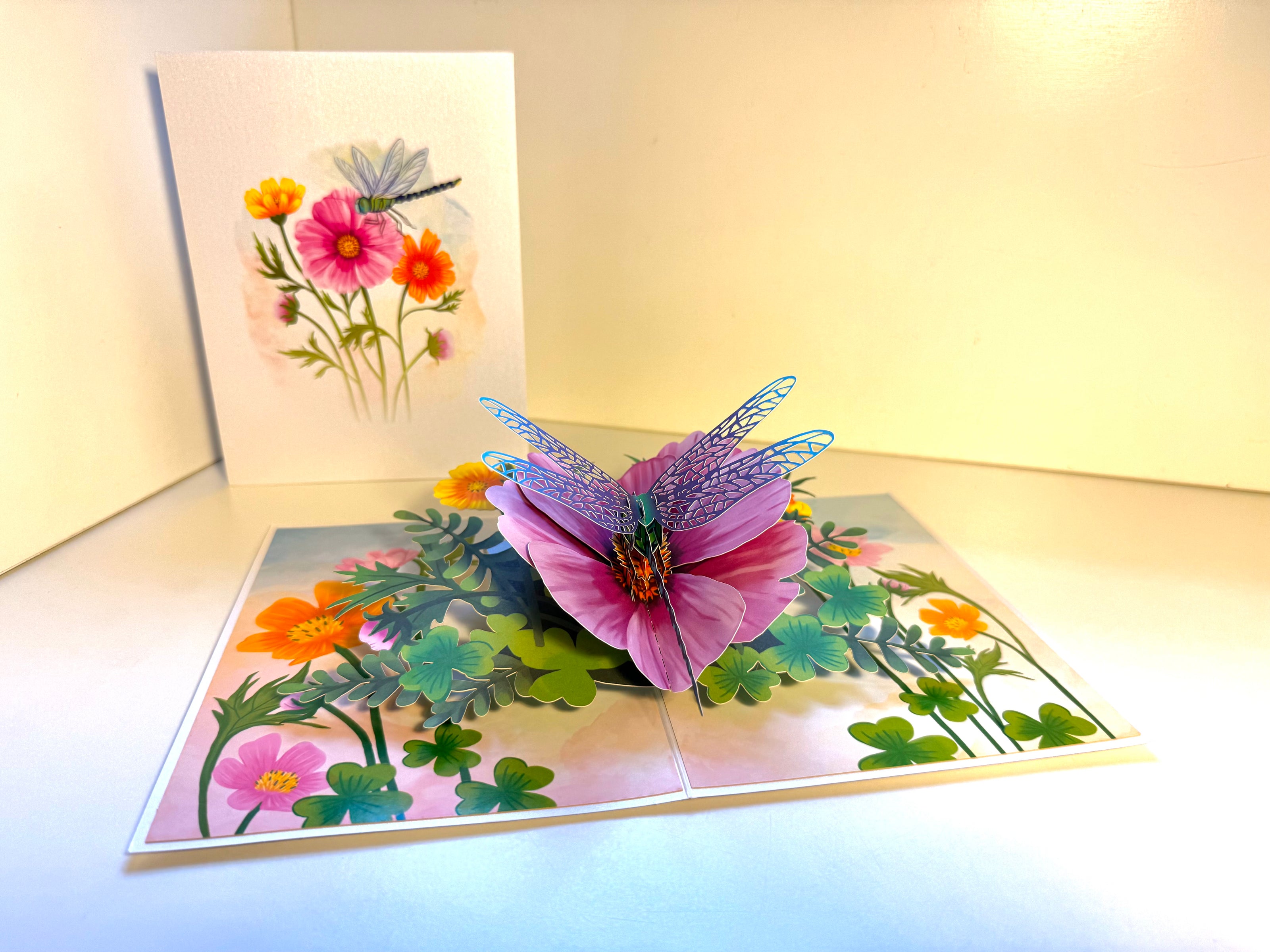 Dragonfly Attracting Cosmos Flowers Origami Pop Cards 3D Pop Up Greeting Card Happy Birthday Thank You Handmade Gift Thinking of You Blank Card for Any Occasion Happy Mother's Day Happy Father's Australiana Celebrate the Beauty of Flower