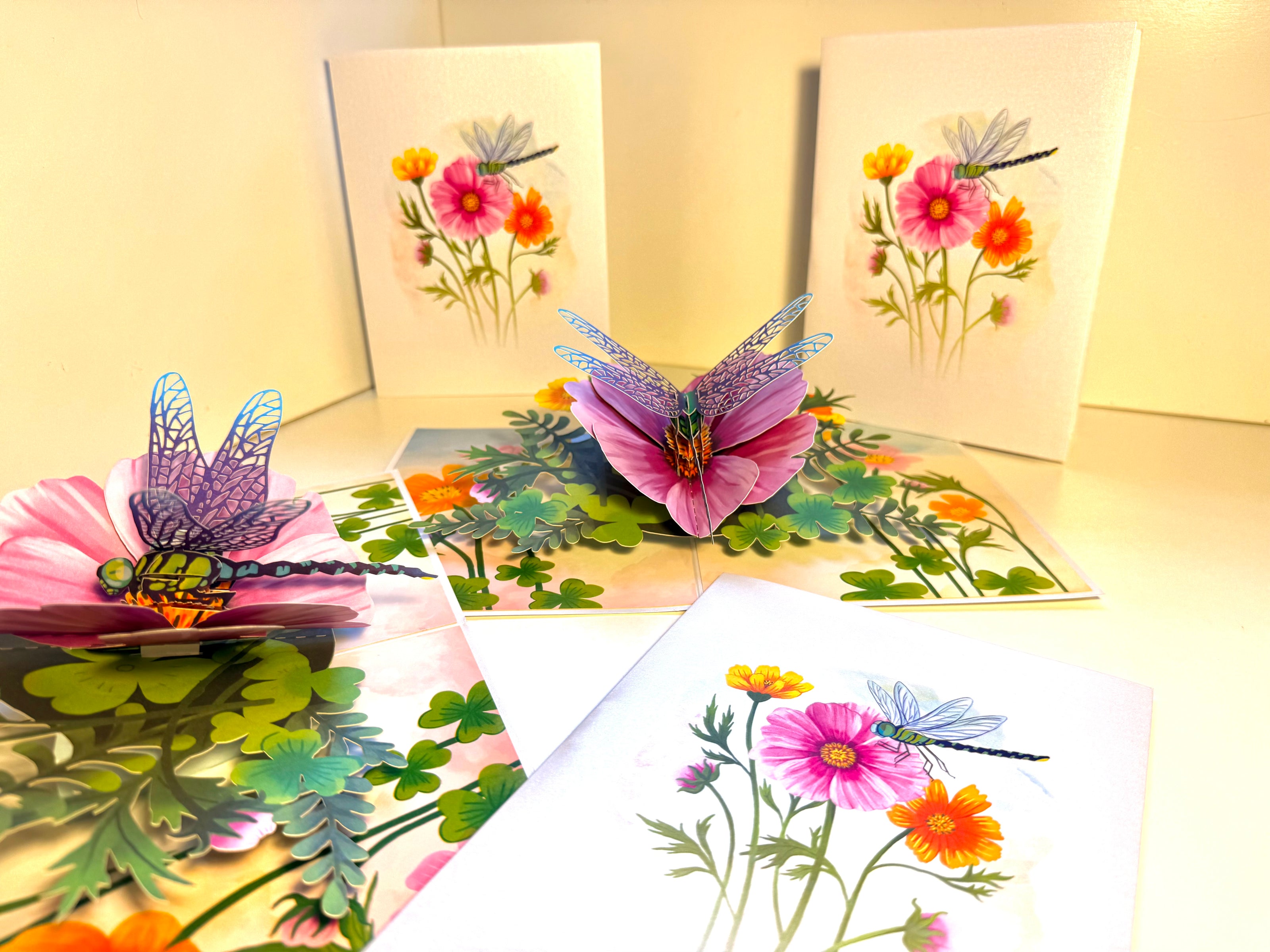 Dragonfly Attracting Cosmos Flowers Origami Pop Cards 3D Pop Up Greeting Card Happy Birthday Thank You Handmade Gift Thinking of You Blank Card for Any Occasion Happy Mother's Day Happy Father's Australiana Celebrate the Beauty of Flower