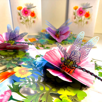 Dragonfly Attracting Cosmos Flowers Origami Pop Cards 3D Pop Up Greeting Card Happy Birthday Thank You Handmade Gift Thinking of You Blank Card for Any Occasion Happy Mother's Day Happy Father's Australiana Celebrate the Beauty of Flower