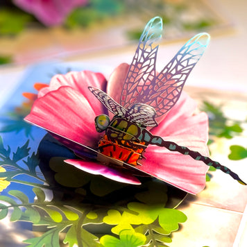 Dragonfly Attracting Cosmos Flowers Origami Pop Cards 3D Pop Up Greeting Card Happy Birthday Thank You Handmade Gift Thinking of You Blank Card for Any Occasion Happy Mother's Day Happy Father's Australiana Celebrate the Beauty of Flower