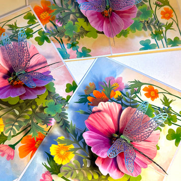 Dragonfly Attracting Cosmos Flowers Origami Pop Cards 3D Pop Up Greeting Card Happy Birthday Thank You Handmade Gift Thinking of You Blank Card for Any Occasion Happy Mother's Day Happy Father's Australiana Celebrate the Beauty of Flower