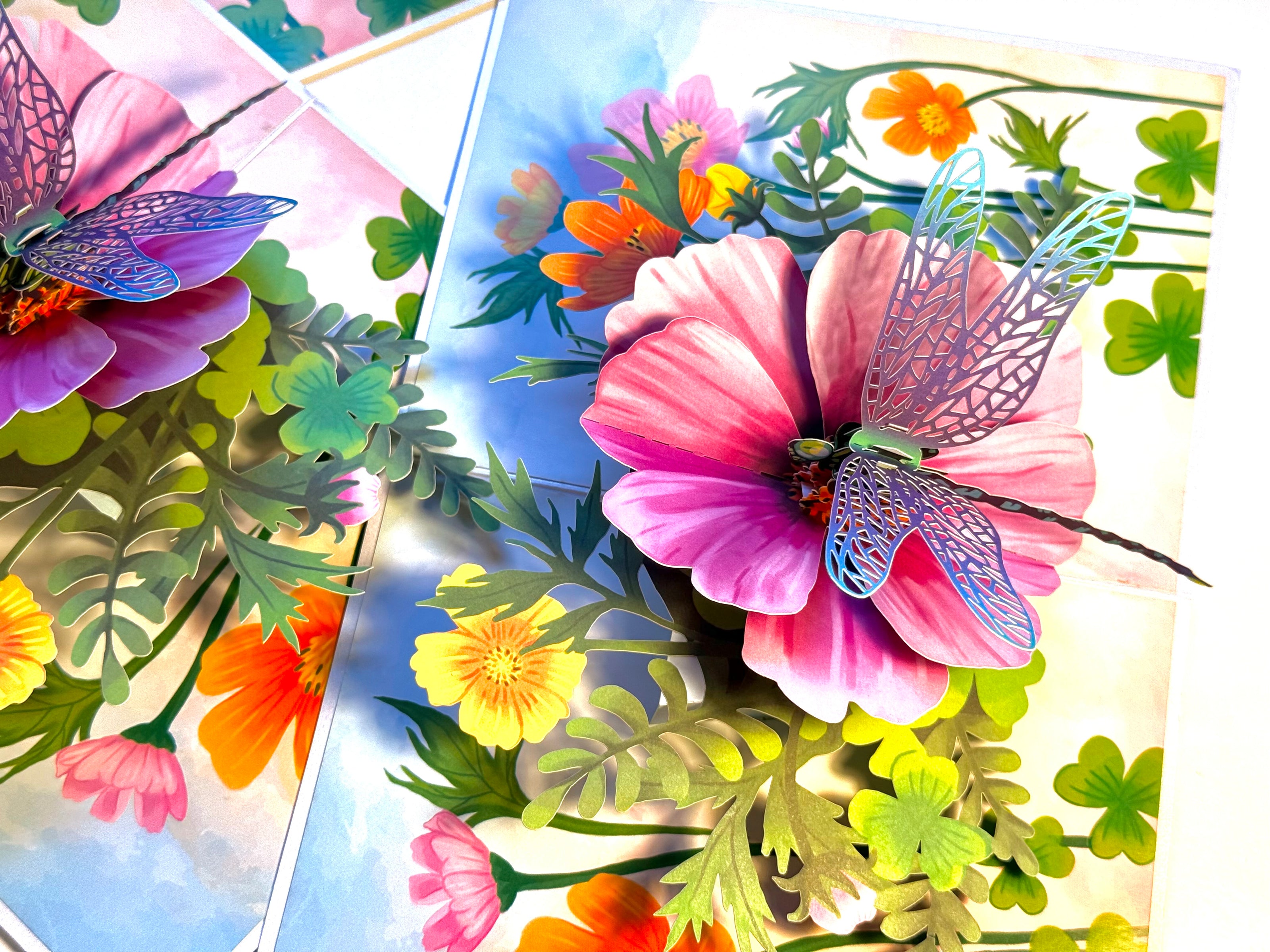 Dragonfly Attracting Cosmos Flowers Origami Pop Cards 3D Pop Up Greeting Card Happy Birthday Thank You Handmade Gift Thinking of You Blank Card for Any Occasion Happy Mother's Day Happy Father's Australiana Celebrate the Beauty of Flower