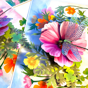 Dragonfly Attracting Cosmos Flowers Origami Pop Cards 3D Pop Up Greeting Card Happy Birthday Thank You Handmade Gift Thinking of You Blank Card for Any Occasion Happy Mother's Day Happy Father's Australiana Celebrate the Beauty of Flower