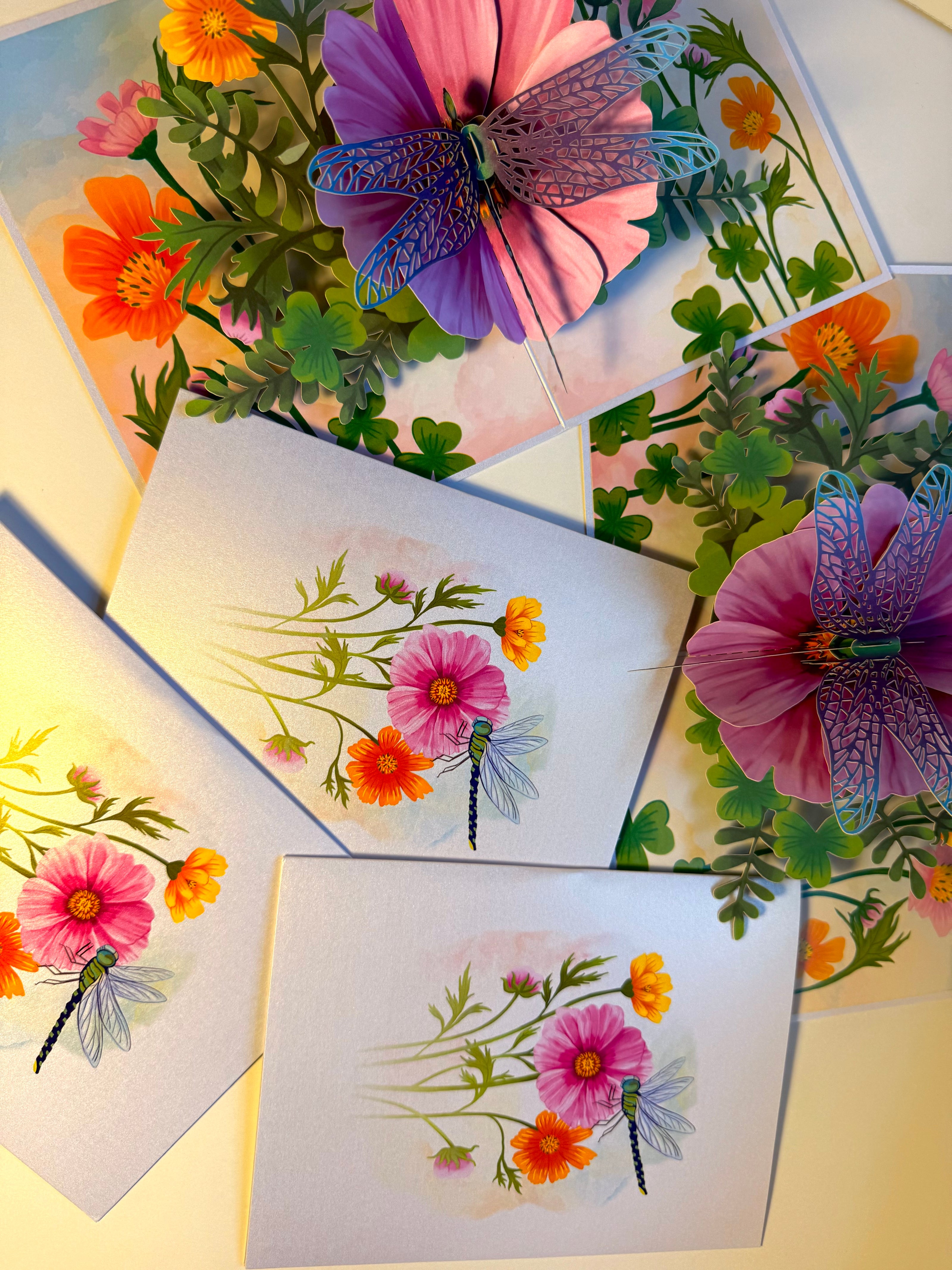Dragonfly Attracting Cosmos Flowers Origami Pop Cards 3D Pop Up Greeting Card Happy Birthday Thank You Handmade Gift Thinking of You Blank Card for Any Occasion Happy Mother's Day Happy Father's Australiana Celebrate the Beauty of Flower