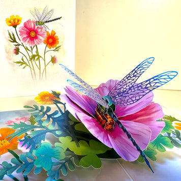 Dragonfly Attracting Cosmos Flowers Origami Pop Cards 3D Pop Up Greeting Card Happy Birthday Thank You Handmade Gift Thinking of You Blank Card for Any Occasion Happy Mother's Day Happy Father's Australiana Celebrate the Beauty of Flower