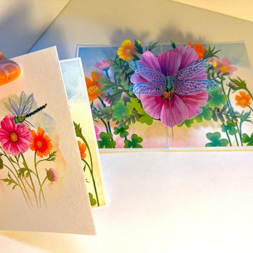 Dragonfly Attracting Cosmos Flowers Origami Pop Cards 3D Pop Up Greeting Card Happy Birthday Thank You Handmade Gift Thinking of You Blank Card for Any Occasion Happy Mother's Day Happy Father's Australiana Celebrate the Beauty of Flower