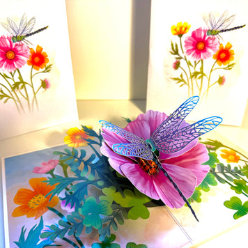 Dragonfly Attracting Cosmos Flowers Origami Pop Cards 3D Pop Up Greeting Card Happy Birthday Thank You Handmade Gift Thinking of You Blank Card for Any Occasion Happy Mother's Day Happy Father's Australiana Celebrate the Beauty of Flower