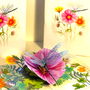 Dragonfly Attracting Cosmos Flowers Origami Pop Cards 3D Pop Up Greeting Card Happy Birthday Thank You Handmade Gift Thinking of You Blank Card for Any Occasion Happy Mother's Day Happy Father's Australiana Celebrate the Beauty of Flower