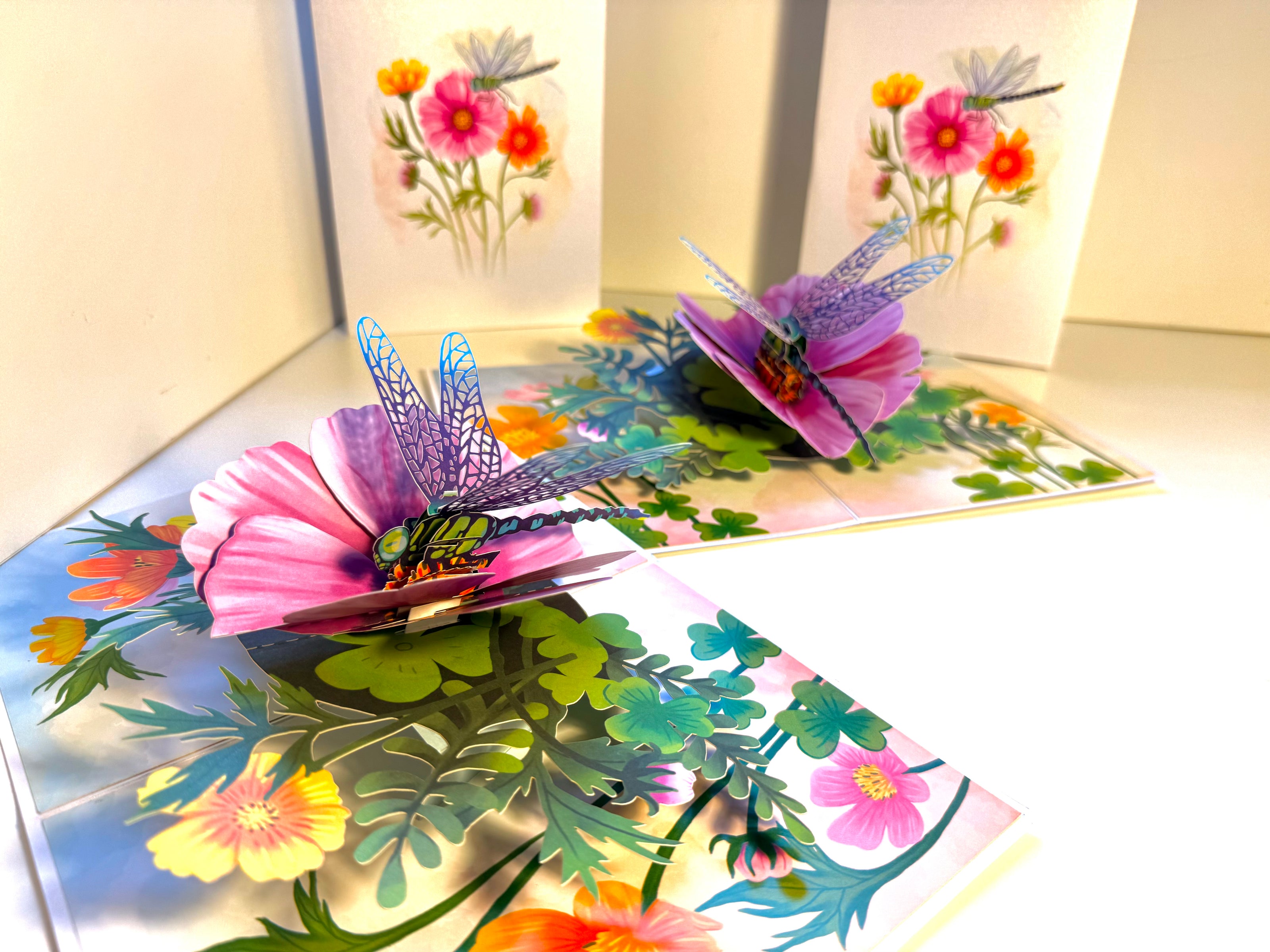 Dragonfly Attracting Cosmos Flowers Origami Pop Cards 3D Pop Up Greeting Card Happy Birthday Thank You Handmade Gift Thinking of You Blank Card for Any Occasion Happy Mother's Day Happy Father's Australiana Celebrate the Beauty of Flower