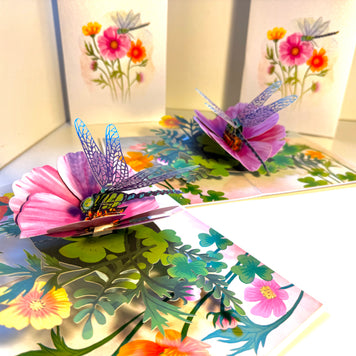 Dragonfly Attracting Cosmos Flowers Origami Pop Cards 3D Pop Up Greeting Card Happy Birthday Thank You Handmade Gift Thinking of You Blank Card for Any Occasion Happy Mother's Day Happy Father's Australiana Celebrate the Beauty of Flower