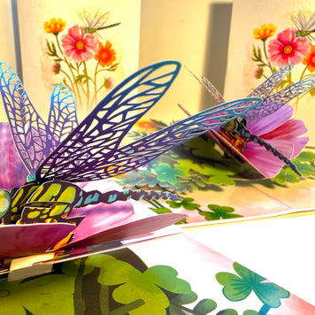 Dragonfly Attracting Cosmos Flowers Origami Pop Cards 3D Pop Up Greeting Card Happy Birthday Thank You Handmade Gift Thinking of You Blank Card for Any Occasion Happy Mother's Day Happy Father's Australiana Celebrate the Beauty of Flower
