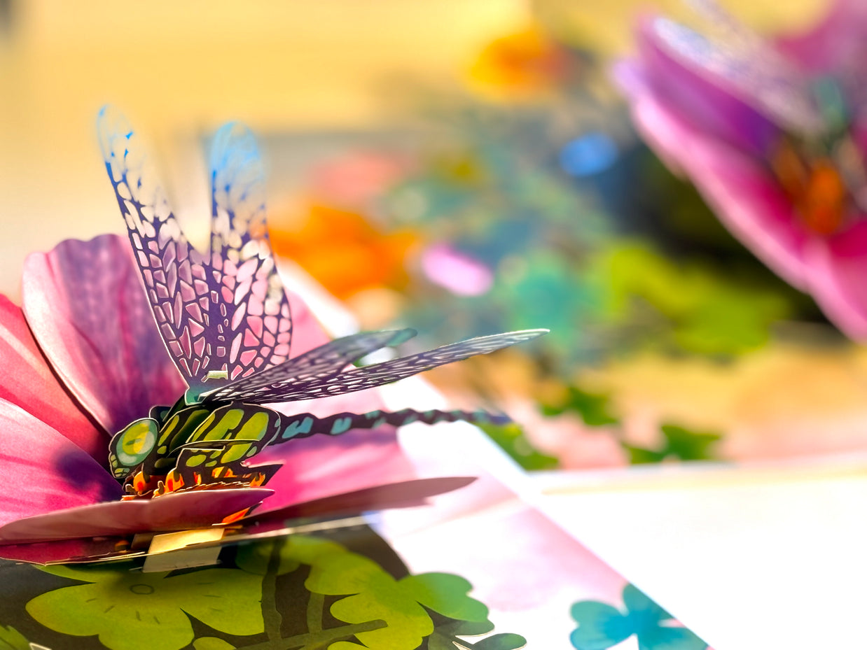 Dragonfly Attracting Cosmos Flowers Origami Pop Cards 3D Pop Up Greeting Card Happy Birthday Thank You Handmade Gift Thinking of You Blank Card for Any Occasion Happy Mother's Day Happy Father's Australiana Celebrate the Beauty of Flower
