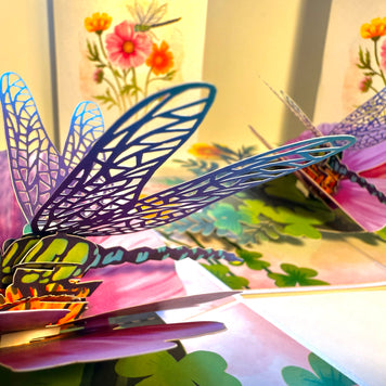 Dragonfly Attracting Cosmos Flowers Origami Pop Cards 3D Pop Up Greeting Card Happy Birthday Thank You Handmade Gift Thinking of You Blank Card for Any Occasion Happy Mother's Day Happy Father's Australiana Celebrate the Beauty of Flower