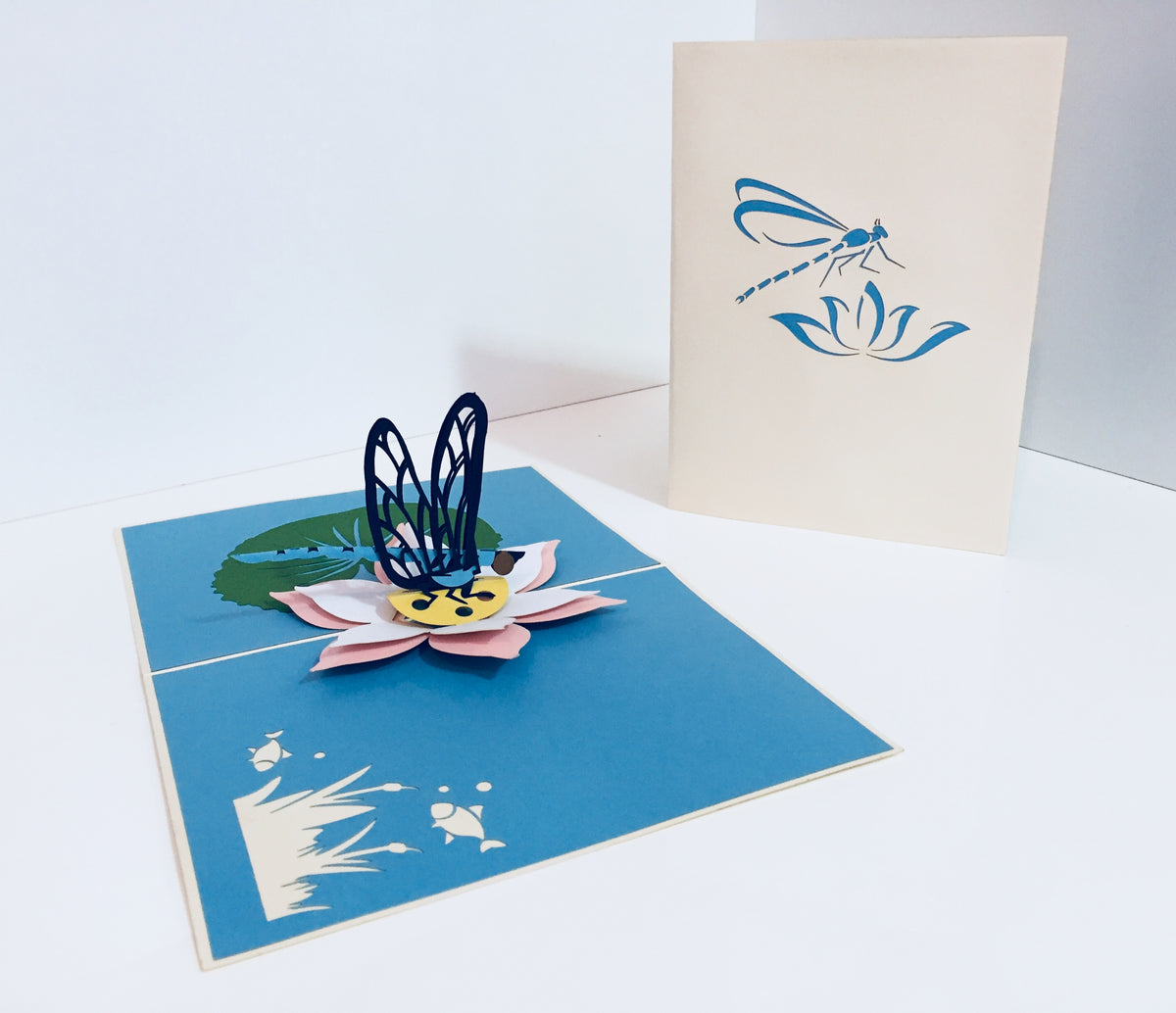 Dragonfly Landing on a Lotus - Perfect for Dog Lovers Origami Pop Cards 3D Pop Up Greeting Card Happy Birthday Thank You Handmade Gift Thinking of You Blank Card for Any Occasion Happy Mother's Day Happy Father's Australiana Celebration