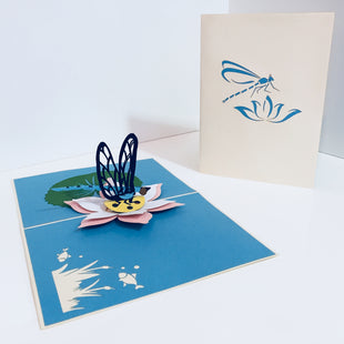 Dragonfly Landing on a Lotus - Perfect for Dog Lovers Origami Pop Cards 3D Pop Up Greeting Card Happy Birthday Thank You Handmade Gift Thinking of You Blank Card for Any Occasion Happy Mother's Day Happy Father's Australiana Celebration