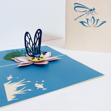 Dragonfly Landing on a Lotus - Perfect for Dog Lovers Origami Pop Cards 3D Pop Up Greeting Card Happy Birthday Thank You Handmade Gift Thinking of You Blank Card for Any Occasion Happy Mother's Day Happy Father's Australiana Celebration