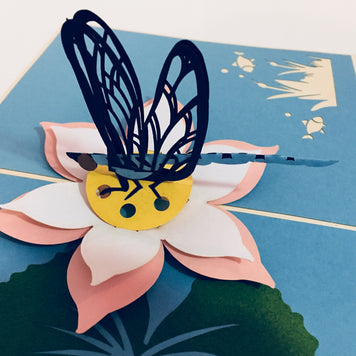 Dragonfly Landing on a Lotus - Perfect for Dog Lovers Origami Pop Cards 3D Pop Up Greeting Card Happy Birthday Thank You Handmade Gift Thinking of You Blank Card for Any Occasion Happy Mother's Day Happy Father's Australiana Celebration