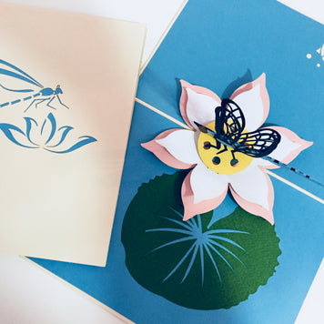 Dragonfly Landing on a Lotus - Perfect for Dog Lovers Origami Pop Cards 3D Pop Up Greeting Card Happy Birthday Thank You Handmade Gift Thinking of You Blank Card for Any Occasion Happy Mother's Day Happy Father's Australiana Celebration