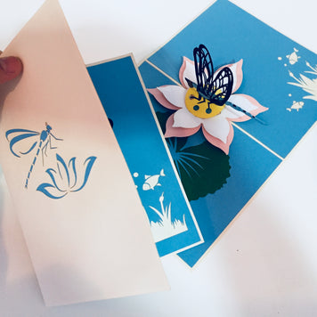 Dragonfly Landing on a Lotus - Perfect for Dog Lovers Origami Pop Cards 3D Pop Up Greeting Card Happy Birthday Thank You Handmade Gift Thinking of You Blank Card for Any Occasion Happy Mother's Day Happy Father's Australiana Celebration
