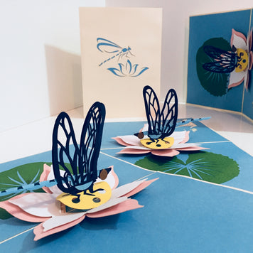 Dragonfly Landing on a Lotus - Perfect for Dog Lovers Origami Pop Cards 3D Pop Up Greeting Card Happy Birthday Thank You Handmade Gift Thinking of You Blank Card for Any Occasion Happy Mother's Day Happy Father's Australiana Celebration