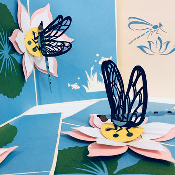 Dragonfly Landing on a Lotus - Perfect for Dog Lovers Origami Pop Cards 3D Pop Up Greeting Card Happy Birthday Thank You Handmade Gift Thinking of You Blank Card for Any Occasion Happy Mother's Day Happy Father's Australiana Celebration