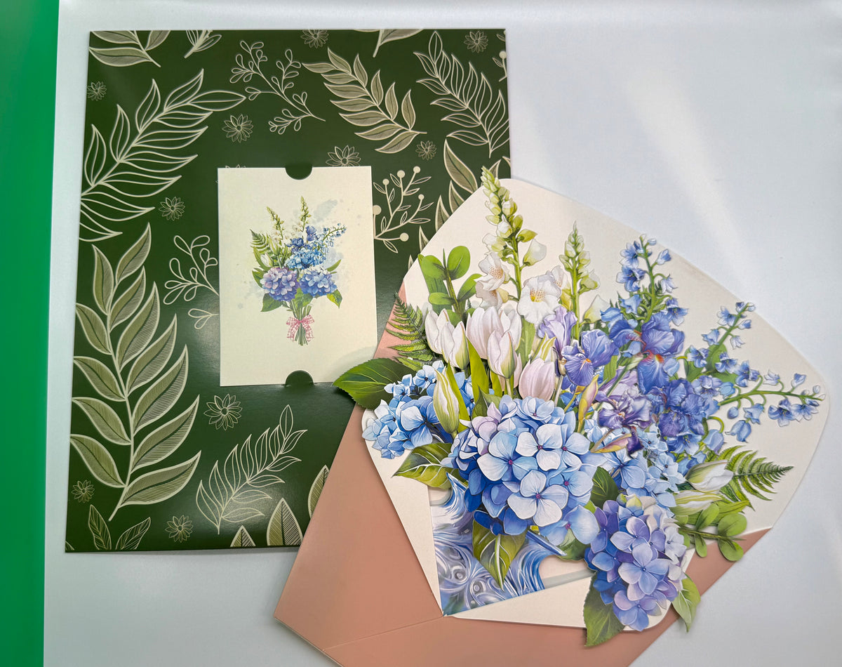 Elegant Blue Hydrangea 3D Pop-Up Flower Bouquet Origami Pop Cards 3D Pop Up Greeting Card Happy Birthday Thank You Handmade Gift Thinking of You Blank Card for Any Occasion Happy Mother's Day Happy Father's Australiana Celebrate