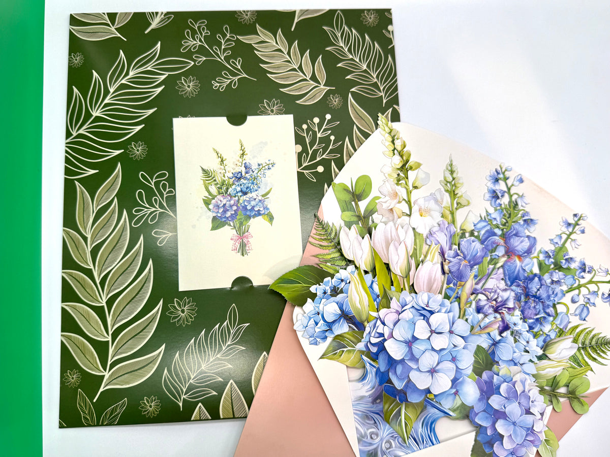 Elegant Blue Hydrangea 3D Pop-Up Flower Bouquet Origami Pop Cards 3D Pop Up Greeting Card Happy Birthday Thank You Handmade Gift Thinking of You Blank Card for Any Occasion Happy Mother's Day Happy Father's Australiana Celebrate