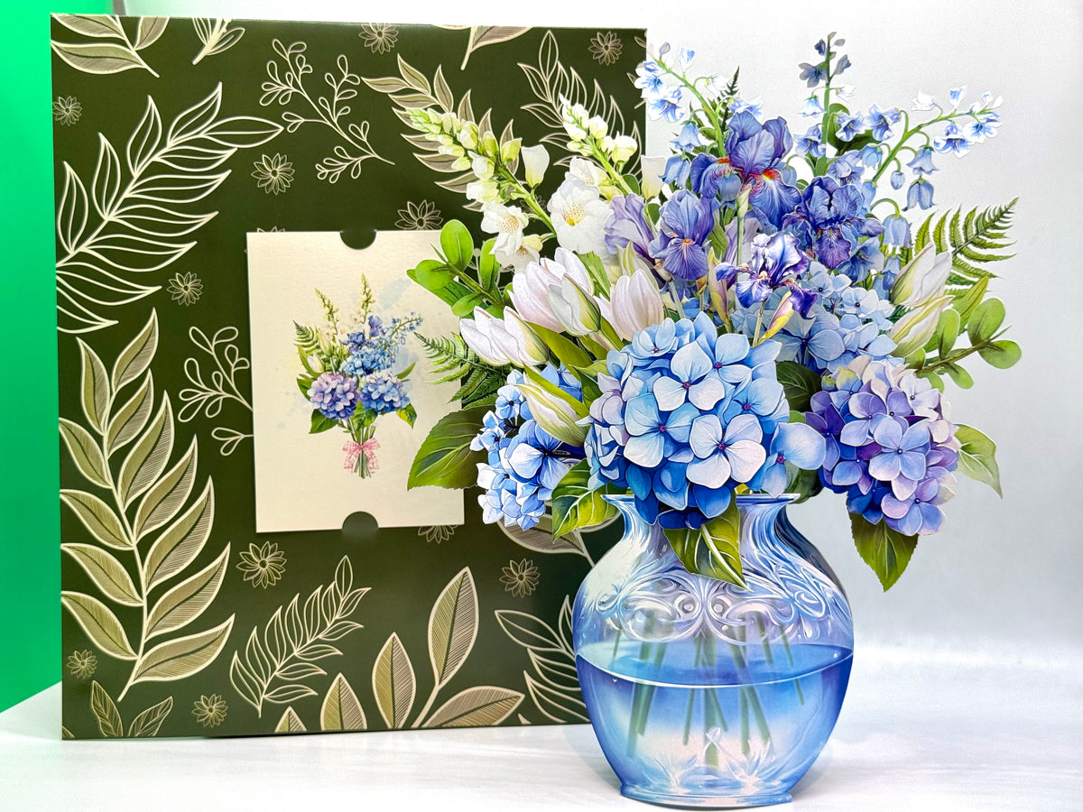 Elegant Blue Hydrangea 3D Pop-Up Flower Bouquet Origami Pop Cards 3D Pop Up Greeting Card Happy Birthday Thank You Handmade Gift Thinking of You Blank Card for Any Occasion Happy Mother's Day Happy Father's Australiana Celebrate