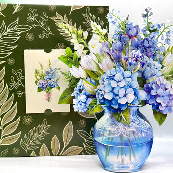 Elegant Blue Hydrangea 3D Pop-Up Flower Bouquet Origami Pop Cards 3D Pop Up Greeting Card Happy Birthday Thank You Handmade Gift Thinking of You Blank Card for Any Occasion Happy Mother's Day Happy Father's Australiana Celebrate