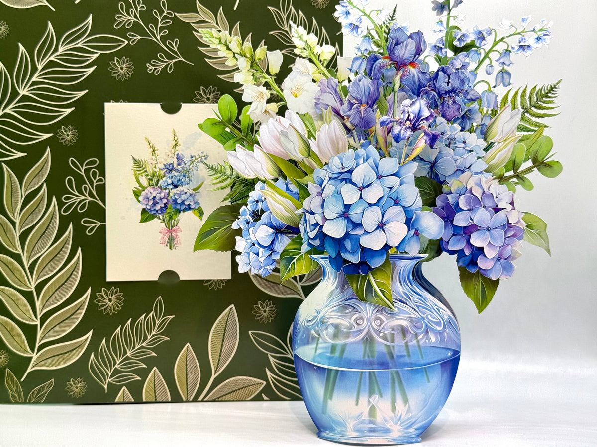 Elegant Blue Hydrangea 3D Pop-Up Flower Bouquet Origami Pop Cards 3D Pop Up Greeting Card Happy Birthday Thank You Handmade Gift Thinking of You Blank Card for Any Occasion Happy Mother's Day Happy Father's Australiana Celebrate