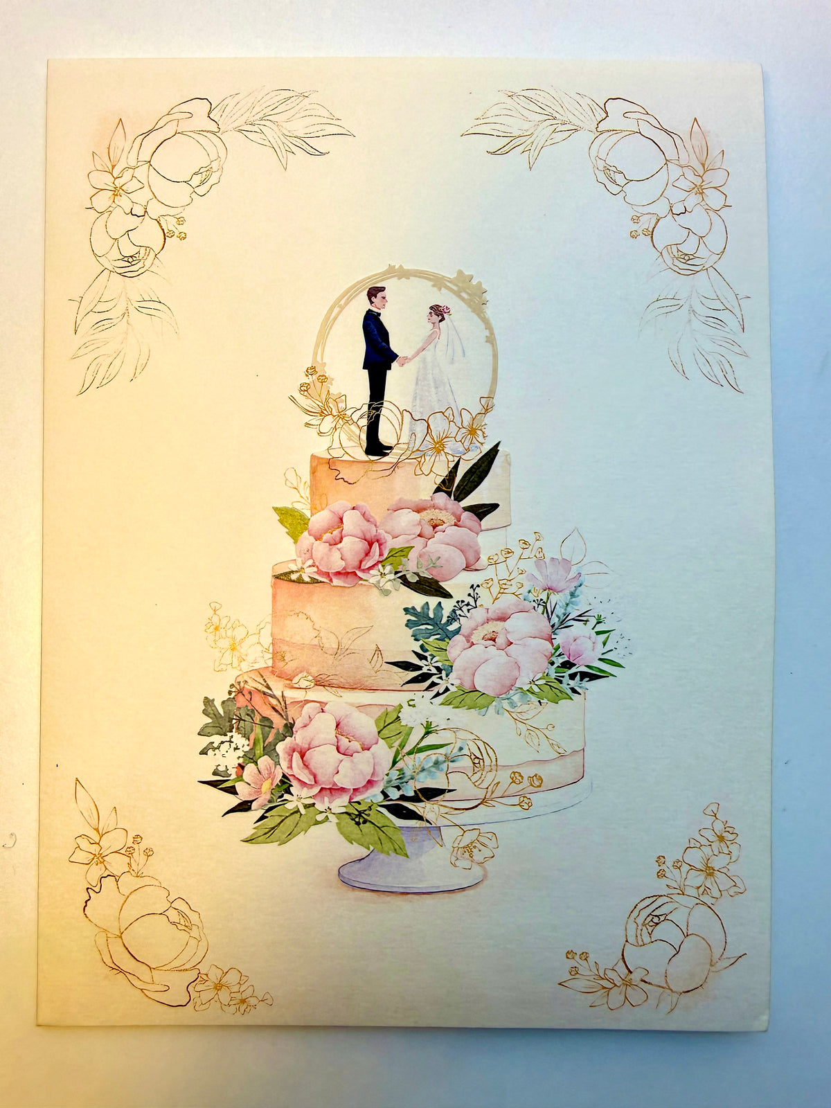 Elegant Floral Wedding Cake with Bride & Groom Origami Pop Cards 3D Pop Up Greeting Card Happy Halloween Best Wishes Blank Card Fun Party Cheer Gift Happy Holidays Thank You Handmade Celebrate the Special Day