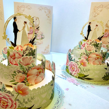 Elegant Floral Wedding Cake with Bride & Groom Origami Pop Cards 3D Pop Up Greeting Card Happy Halloween Best Wishes Blank Card Fun Party Cheer Gift Happy Holidays Thank You Handmade Celebrate the Special Day