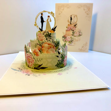 Elegant Floral Wedding Cake with Bride & Groom Origami Pop Cards 3D Pop Up Greeting Card Happy Halloween Best Wishes Blank Card Fun Party Cheer Gift Happy Holidays Thank You Handmade Celebrate the Special Day