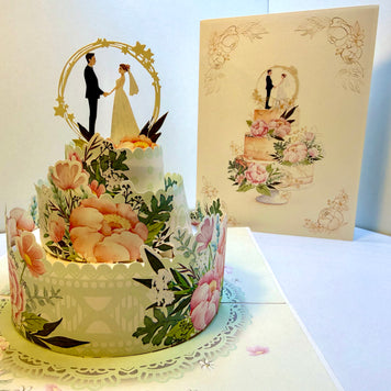 Elegant Floral Wedding Cake with Bride & Groom Origami Pop Cards 3D Pop Up Greeting Card Happy Halloween Best Wishes Blank Card Fun Party Cheer Gift Happy Holidays Thank You Handmade Celebrate the Special Day