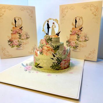 Elegant Floral Wedding Cake with Bride & Groom Origami Pop Cards 3D Pop Up Greeting Card Happy Halloween Best Wishes Blank Card Fun Party Cheer Gift Happy Holidays Thank You Handmade Celebrate the Special Day