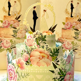 Elegant Floral Wedding Cake with Bride & Groom Origami Pop Cards 3D Pop Up Greeting Card Happy Halloween Best Wishes Blank Card Fun Party Cheer Gift Happy Holidays Thank You Handmade Celebrate the Special Day