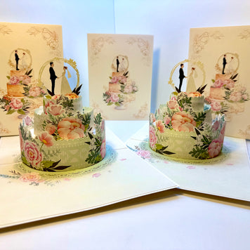 Elegant Floral Wedding Cake with Bride & Groom Origami Pop Cards 3D Pop Up Greeting Card Happy Halloween Best Wishes Blank Card Fun Party Cheer Gift Happy Holidays Thank You Handmade Celebrate the Special Day