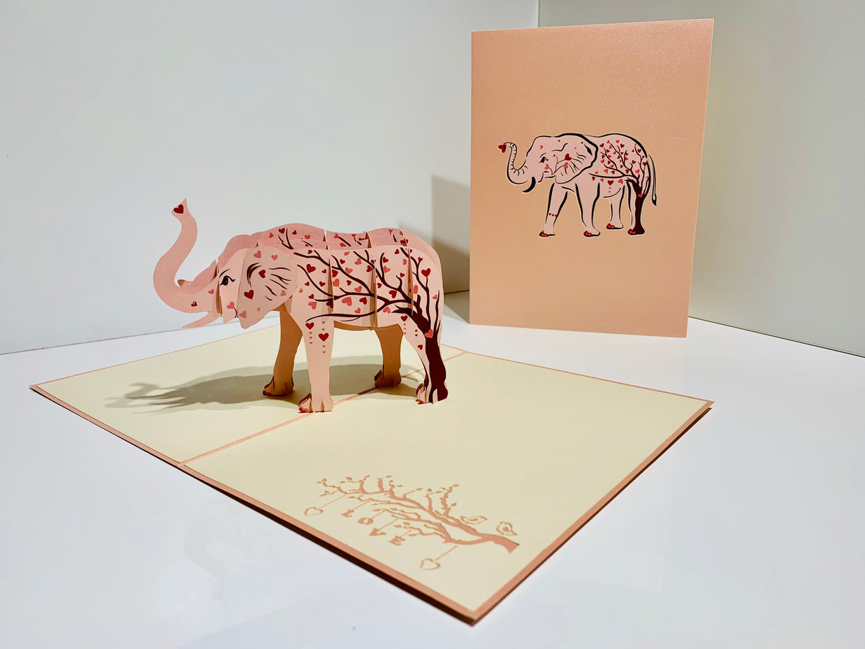 Elephant with Pink Love Hearts Origami Pop Cards 3D Pop Up Greeting Card Thank You Handmade Gift Thinking of You Happy Birthday Occasion Australiana Celebrate the Beauty and Happiness During Special Day Best Wishes Gift