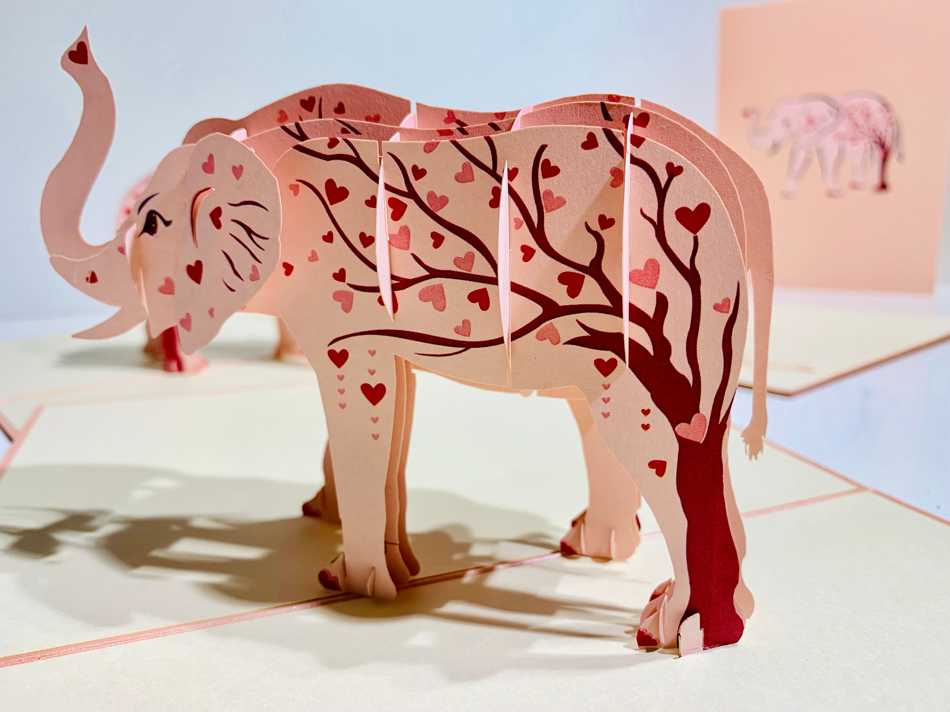 Elephant with Pink Love Hearts Origami Pop Cards 3D Pop Up Greeting Card Thank You Handmade Gift Thinking of You Happy Birthday Occasion Australiana Celebrate the Beauty and Happiness During Special Day Best Wishes Gift