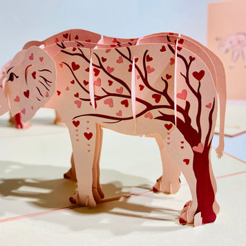 Elephant with Pink Love Hearts Origami Pop Cards 3D Pop Up Greeting Card Thank You Handmade Gift Thinking of You Happy Birthday Occasion Australiana Celebrate the Beauty and Happiness During Special Day Best Wishes Gift
