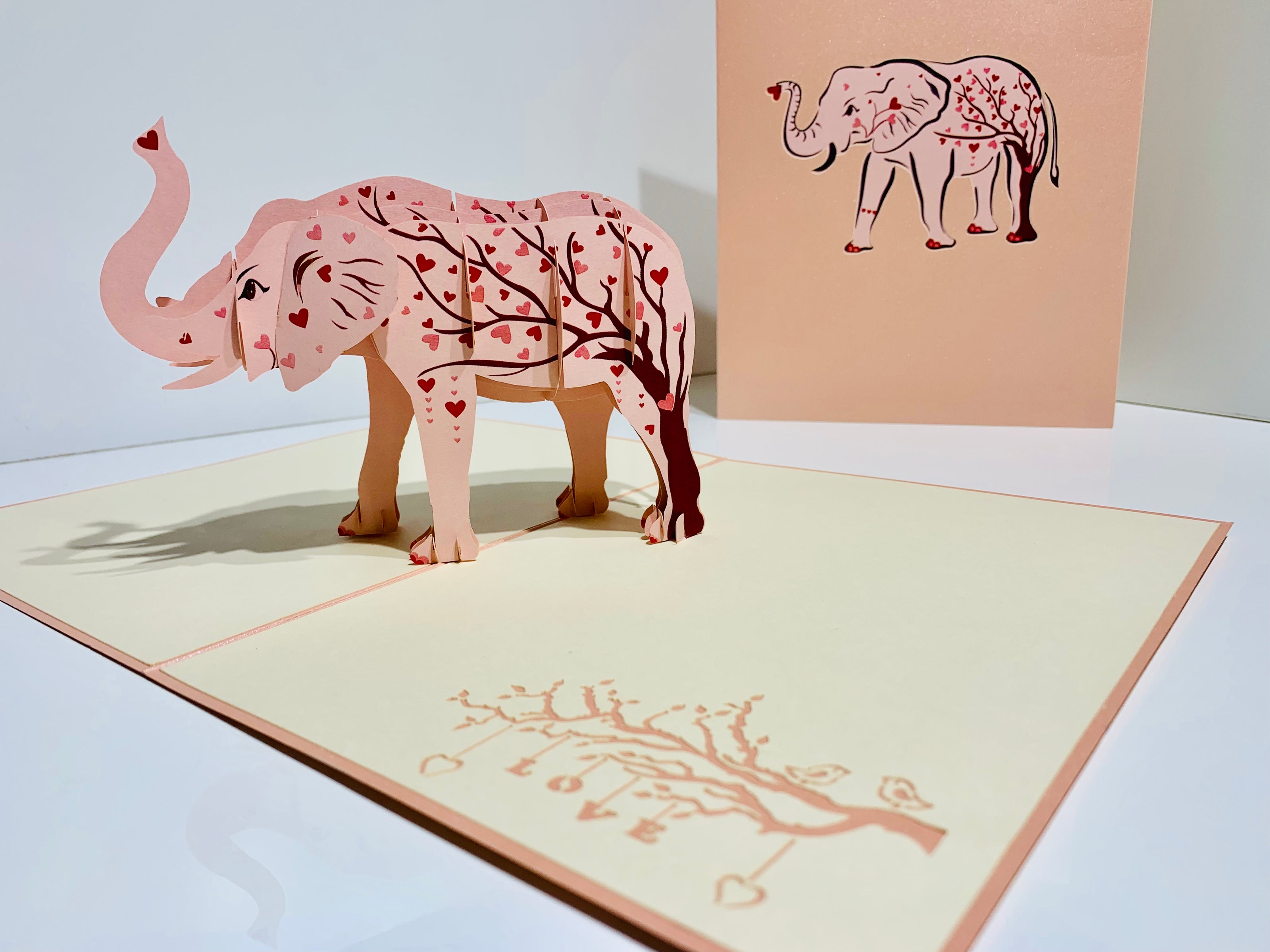 Elephant with Pink Love Hearts Origami Pop Cards 3D Pop Up Greeting Card Thank You Handmade Gift Thinking of You Happy Birthday Occasion Australiana Celebrate the Beauty and Happiness During Special Day Best Wishes Gift