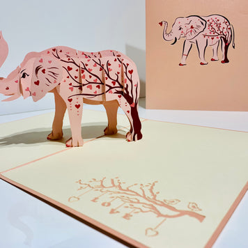 Elephant with Pink Love Hearts Origami Pop Cards 3D Pop Up Greeting Card Thank You Handmade Gift Thinking of You Happy Birthday Occasion Australiana Celebrate the Beauty and Happiness During Special Day Best Wishes Gift
