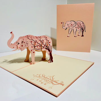 Elephant with Pink Love Hearts Origami Pop Cards 3D Pop Up Greeting Card Thank You Handmade Gift Thinking of You Happy Birthday Occasion Australiana Celebrate the Beauty and Happiness During Special Day Best Wishes Gift