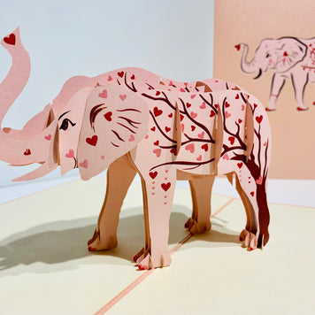 Elephant with Pink Love Hearts Origami Pop Cards 3D Pop Up Greeting Card Thank You Handmade Gift Thinking of You Happy Birthday Occasion Australiana Celebrate the Beauty and Happiness During Special Day Best Wishes Gift