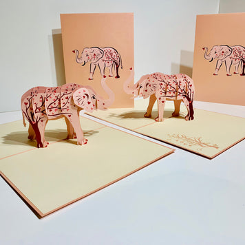 Elephant with Pink Love Hearts Origami Pop Cards 3D Pop Up Greeting Card Thank You Handmade Gift Thinking of You Happy Birthday Occasion Australiana Celebrate the Beauty and Happiness During Special Day Best Wishes Gift